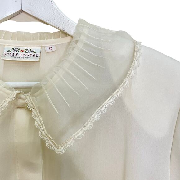 Vintage Susan Bristol Size 12 Off-White Sheer Cottagecore Button up Blouse Shirt - Picture 8 of 9